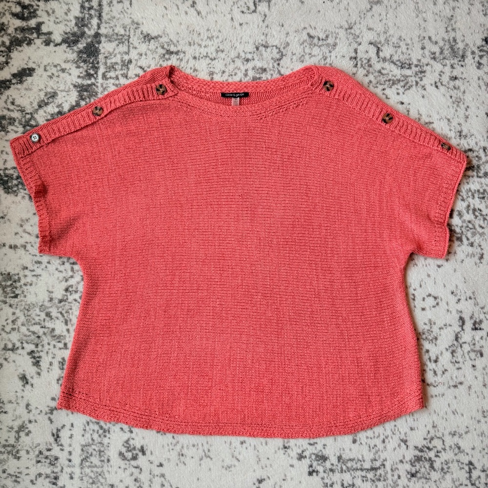 Cable & Gauge Coral Pink Knit Top Button Shoulder Size 2X